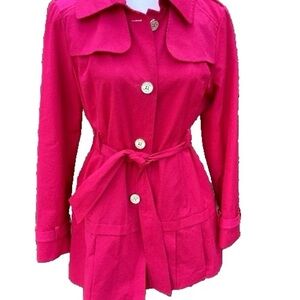 Sz M Guess Hot Pink Y2K Button-Front Trench Coat with Belt